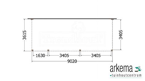 Aanbouwveranda Modena 9050x3650x2700mm (bxdxh) links