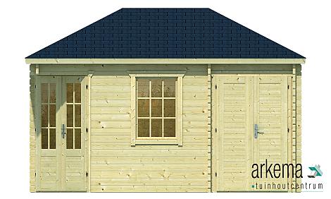 Blokhut - Tuinhuis - Home Office 44mm Agnes met aanbouw Prijs exclusief dakbedekking - dient apart besteld te worden