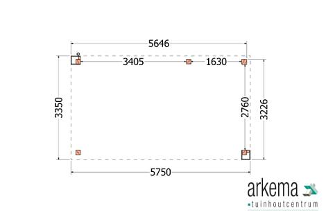 Buitenverblijf Verona model rechts 5750x3350x2500mm (bxdxh)