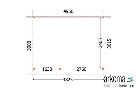 Aanbouwveranda Ancona 4950x3900x2600mm (bxdxh) links