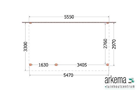 Aanbouwveranda Ancona 5550x3300x2600mm (bxdxh) links