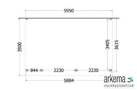 Aanbouwveranda Ancona 5950x3900x2600mm (bxdxh) links