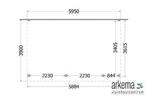 Aanbouwveranda Ancona 5950x3900x2600mm (bxdxh) rechts