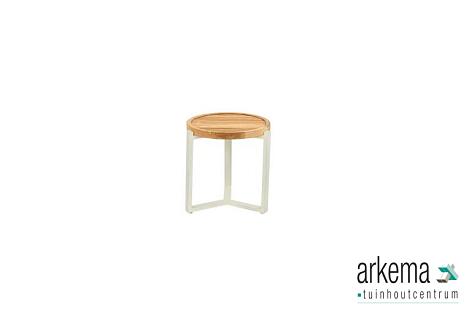 Monaco coffee table dia. 45x47h cm, base alu Oyster, top teak Natural