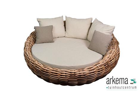 Cocoon daybed 220, frame aluminium, biculair weaving Mocca (20 mm), Bee Wett cushions Green