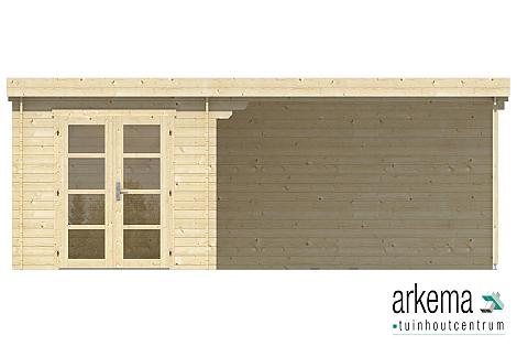 Blokhut - Tuinhuis 28mm Diederick met overkapping Prijs exclusief dakbedekking - dient apart besteld te worden