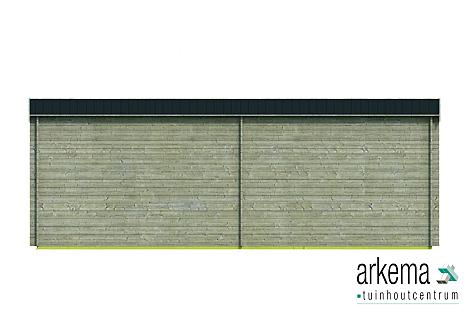 Blokhut - Tuinhuis 28mm zilvergrijs geïmp Freddy met overkapping Prijs exclusief dakbedekking - dient apart besteld te worden