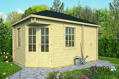 Blokhut - Tuinhuis - Home Office 44mm Agnes met aanbouw Prijs exclusief dakbedekking - dient apart besteld te worden
