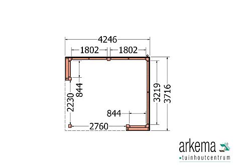 Buitenverblijf Capri 4250x3750x2550mm (bxdxh) model rechts alleen constructie