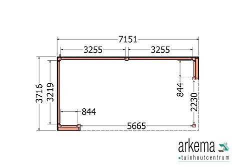 Buitenverblijf Capri 7200x3750x2550mm (bxdxh) model links alleen constructie