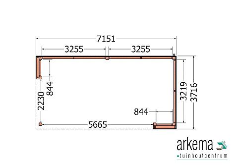 Buitenverblijf Capri 7200x3750x2550mm (bxdxh) model rechts alleen constructie