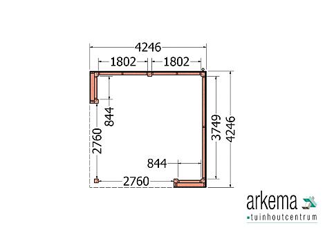 Buitenverblijf Capri 4250x4250x2550mm (bxdxh) model rechts alleen constructie