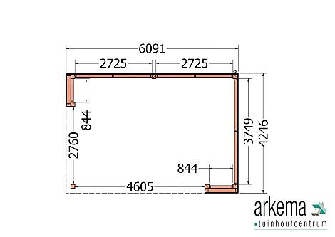 Buitenverblijf Capri 6100x4250x2550mm (bxdxh) model rechts alleen constructie