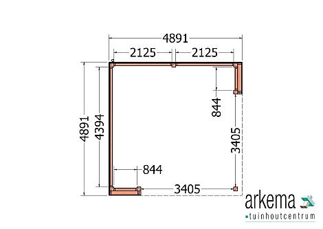 Buitenverblijf Capri 4900x4900x2550mm (bxdxh) model links alleen constructie