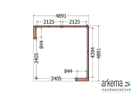 Buitenverblijf Capri 4900x4900x2550mm (bxdxh) model rechts alleen constructie