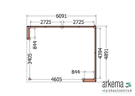 Buitenverblijf Capri 6100x4900x2550mm (bxdxh) model rechts alleen constructie