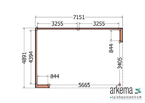 Buitenverblijf Capri 7200x4900x2550mm (bxdxh) model links alleen constructie