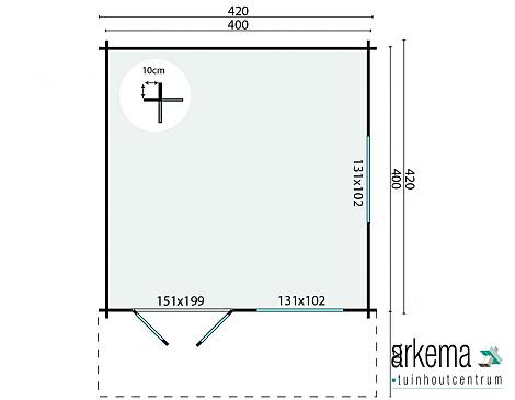 Blokhut - Tuinhuis - Home Office 44mm Inge Prijs exclusief dakbedekking - dient apart besteld te worden