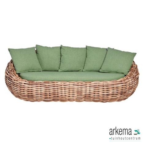 Cocoon sofa 236, frame aluminium, biculair weaving Mocca (20 mm), Bee Wett cushions Green