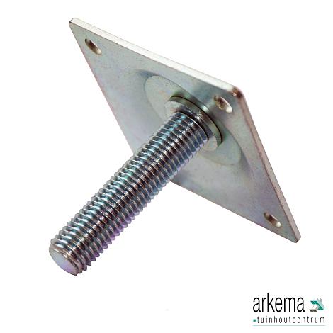 Betonpoer hoogteverstelling M16 De Lux RVS plaat 10x10cm 3mm dik