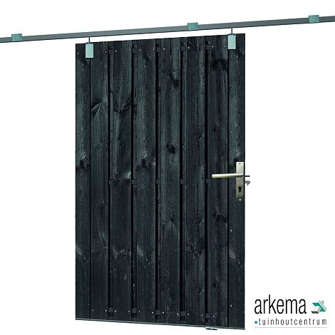Tuindeur schuifsysteem 15 planks Grenen zwart gespoten H195x130cm
