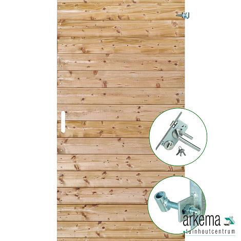 Tuindeur geïmpregneerd (rechtsdraaiend) Petten 200x100cm met rvs inbouwslotset Plank: 1.8x14.5cm / 15 + 15 stuks horizontaal