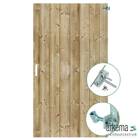 Tuindeur geïmpregneerd (rechtsdraaiend) Schoorl 200x100cm met rvs inbouwslotset Plank: 1.8x14.5cm / 8 + 8 stuks verticaal