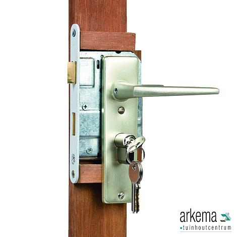 *Tuindeuraccessoires voor solide deur Eindplank h.hout 180cm + inbouwslotset alu plank: 1.4x8.5x180cm + inbouwslotset alu