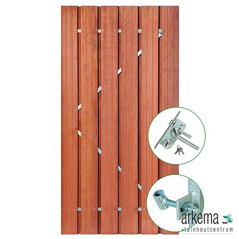 Tuindeur Privacy hardhout 140x195cm | RVS inbouwslotset SKG* plank: 1.4x14.0cm / 15 stuks + 1.4x9.0cm / 2 stuks