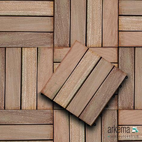 Tuintegel hardhout Siantar 30x30cm recht lamellen: 1.2x6.8cm / rvs geschroefd