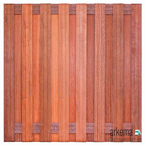 Tuinscherm Kampen, keruing hardhout, RVS-geschroefd, 17-planks (15+2) 180 x 180 cm