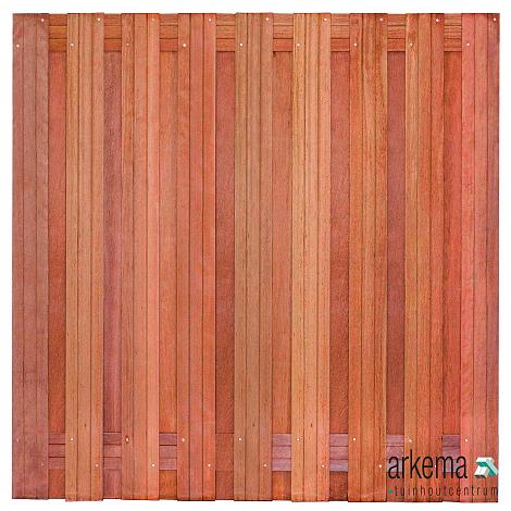 Tuinscherm Harlingen, keruing hardhout, RVS-geschroefd, 19-planks (17+2) 180 x 180 cm