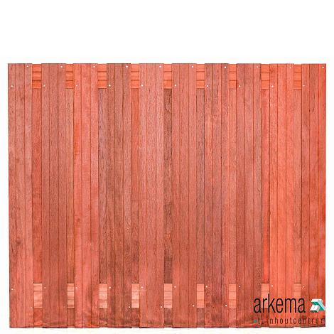 Tuinscherm Dronten, keruing hardhout, RVS-geschroefd, 21-planks (19+2) 180 x 150 cm