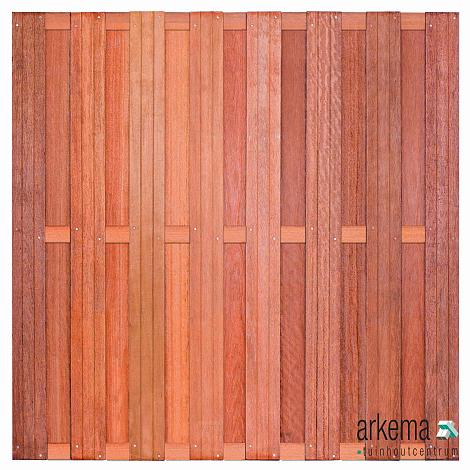Tuinscherm Bronkhorst, keruing hardhout, RVS-geschroefd, horizontaal, 18-planks (15+3) 180 x 180 cm