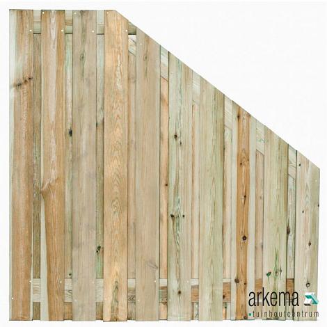 Tuinscherm Enschede verloop, groen geïmpregneerd grenen, RVS-geschroefd, 21-planks (19+2) 180 x 180/90 cm