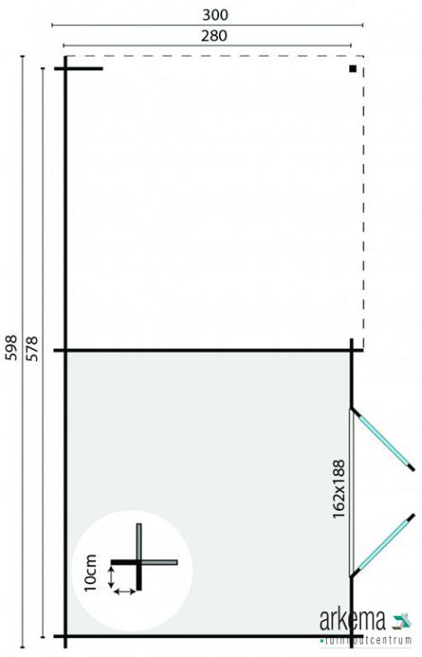 Blokhut - Tuinhuis Chappo met overkapping GEIMP. 300x598x217 incl glas & 26 m2 dakleer