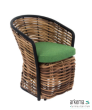 Cocoon dining armchair 60, biculair weaving Mocca (20 mm), Bee Wett seat cushion Green