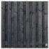 Tuinscherm Douglas zwart geïmpregneerd, 17-planks (15 +2) Sabien 180 x 180 cm  Planken: 1.6x14.0cm / 15 stuks fijnbezaagd 2 tussenplanken van 1.6x14.0cm, rvs geschroefd