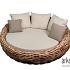 Cocoon daybed 220, frame aluminium, biculair weaving Mocca (20 mm), Bee Wett cushions Green