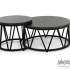 Menton set/2 coffee tables, dia. 70x35h and 50x43h, base aluminium Black, top LWC Lava