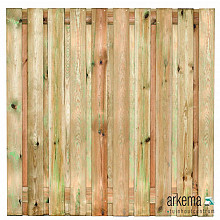 Tuinscherm grenen groen geïmpregneerd, 21-planks (19 + 2) Venray 180 x 180 cm Planken: 1.7x14.0cm / 19 stuks 2 tussenplanken van 1.7x14.0cm, rvs geschroefd