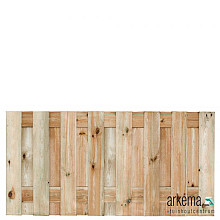 Tuinscherm grenen groen geïmpregneerd, 17-planks (15 + 2) Coevorden 90 x 180 cm Planken: 1.6x14.0cm / 15 stuks 2 tussenplanken van 1.6x14.0cm, rvs geschroefd