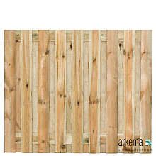 Tuinscherm grenen groen geïmpregneerd, 19-planks (17 + 2) Vasse 150 x 180 cm Planken: 1.6x14.0cm / 17 stuks 2 tussenplanken van 1.6x14.0cm, rvs geschroefd