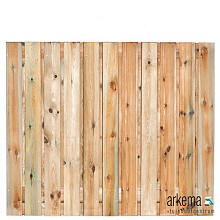 Tuinscherm grenen groen geïmpregneerd, 23-planks (21 + 2) Zaltbommel 150 x 180 cm Planken: 1.6x14.0cm / 21 stuks 2 tussenplanken van 1.6x14.0cm, rvs geschroefd