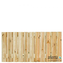 Tuinscherm grenen groen geïmpregneerd, 23-planks (21 + 2) Zaltbommel 90 x 180 cm Planken: 1.6x14.0cm / 21 stuks 2 tussenplanken van 1.6x14.0cm, rvs geschroefd