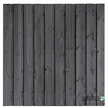 Tuinscherm grenen zwart geïmpregneerd, 21-planks (19 + 2) Hengelo 180 x 180 cm  Planken: 1.6x14.0cm / 19 stuks 2 tussenplanken van 1.6x14.0cm, rvs geschroefd