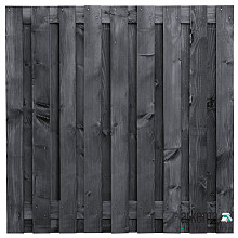 Tuinscherm Douglas zwart geïmpregneerd, 19-planks (17 + 2) Karin 180 x 180 cm  Planken: 1.6x14.0cm / 17 stuks fijnbezaagd 2 tussenplanken van 1.6x14.0cm, rvs geschroefd