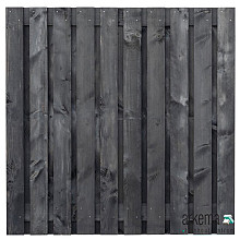 Tuinscherm Douglas zwart geïmpregneerd, 21-planks (19 + 2) Marlies 180 x 180 cm  Planken: 1.6x14.0cm / 19 stuks fijnbezaagd 2 tussenplanken van 1.6x14.0cm, rvs geschroefd