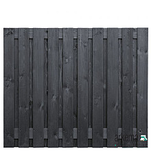 Tuinscherm grenen zwart gespoten, 21-planks (19 + 2) Stuttgart 150 x 180 cm Planken: 1.6x14.0cm / 19 stuks 2 tussenplanken van 1.6x14.0cm, rvs geschroefd