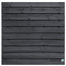 Tuinscherm grenen zwart gespoten, 21-planks (19 + 2) Kassel 180 x 180 cm horizontaal Planken: 1.6x14.0cm / 19 stuks 2 tussenplanken van 1.6x14.0cm, rvs geschroefd